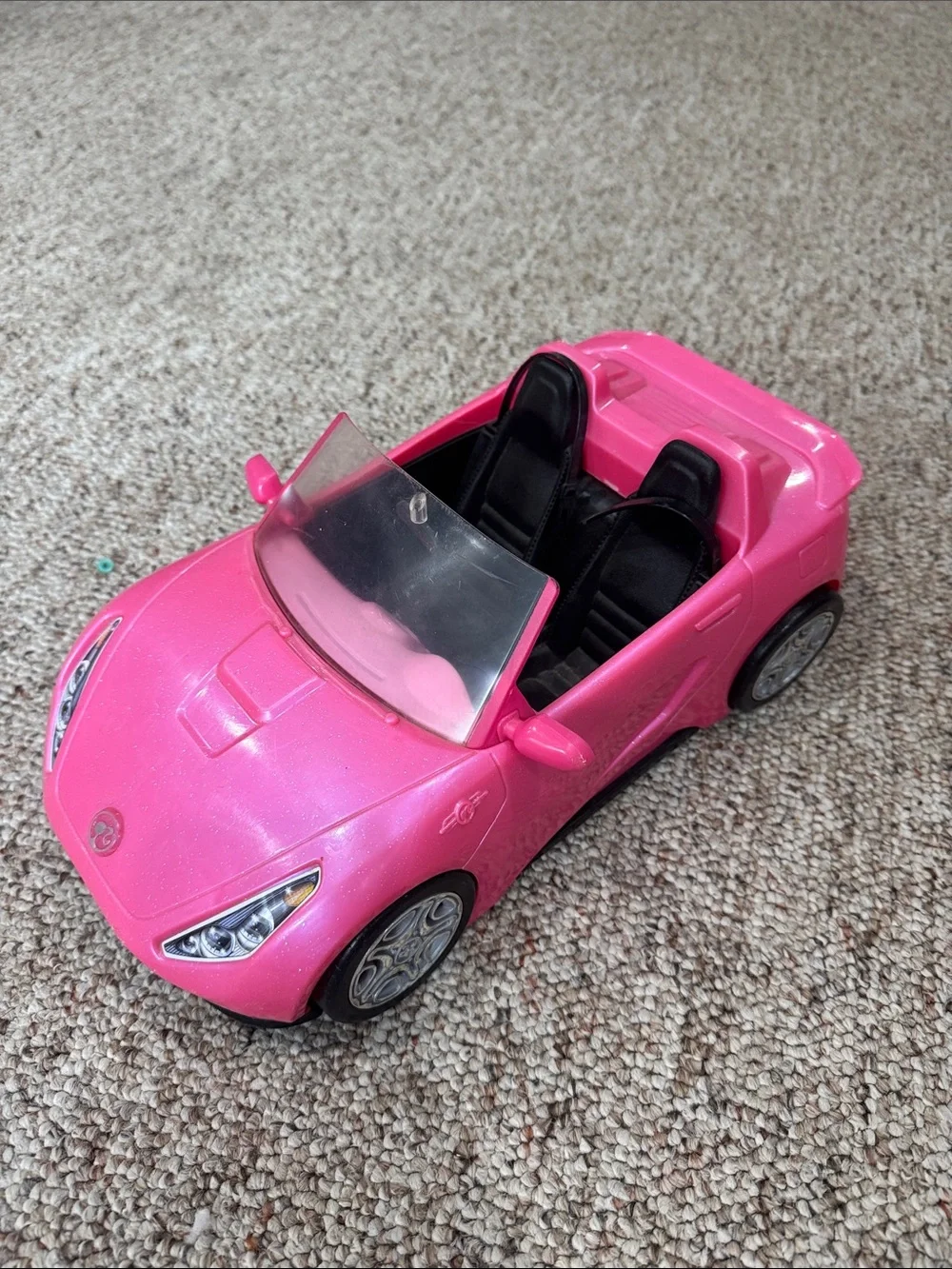 Barbie Hot Pink Convertible Doll Car with Black Interior